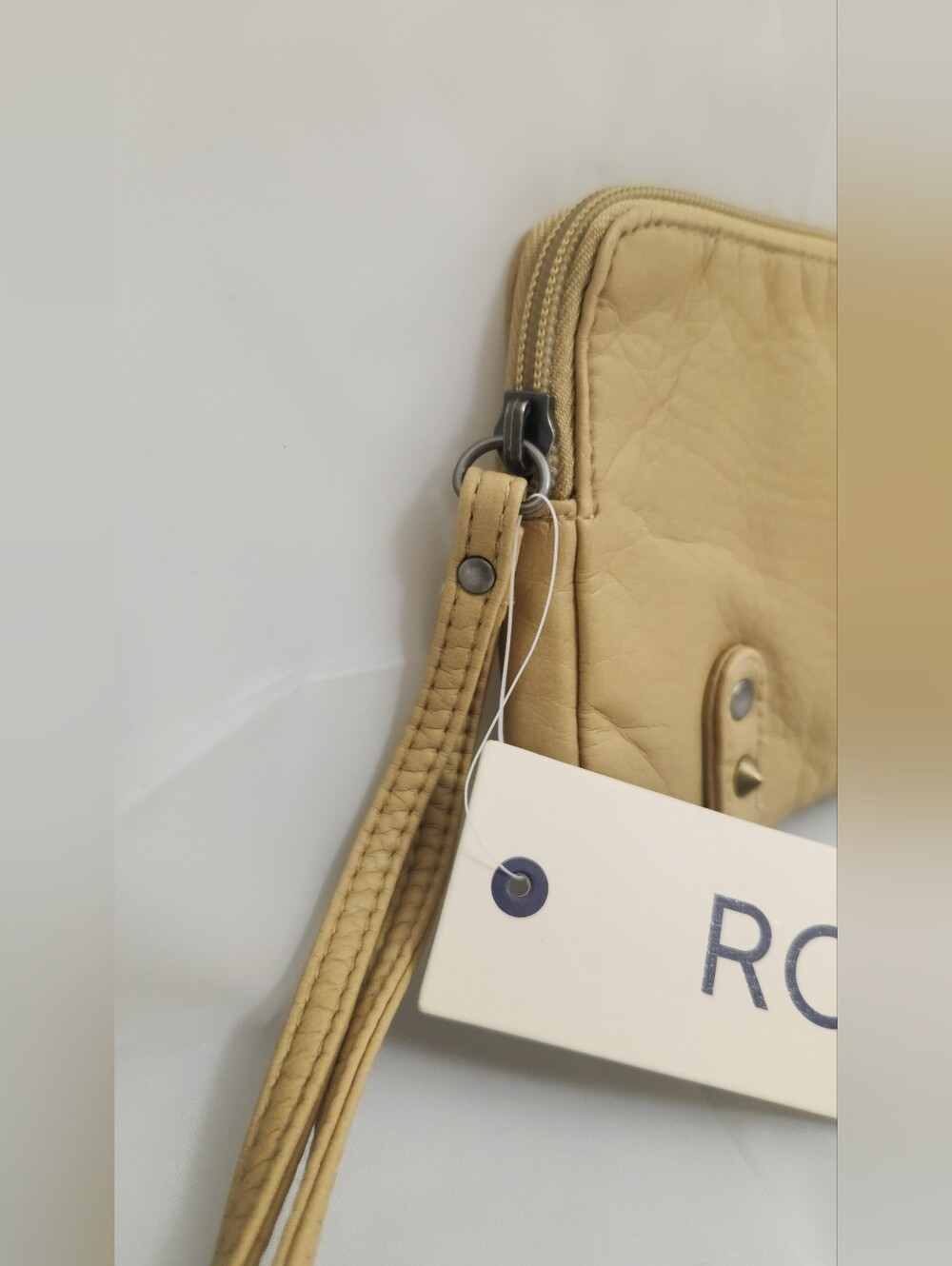 Roxy Beige Tan Wristlet Clutch with Stud Accents - Picture 5 of 9